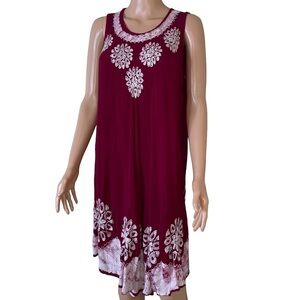 ASHA brand dress asymmetrical loose fitting dress maroon embroidered SZ LG
